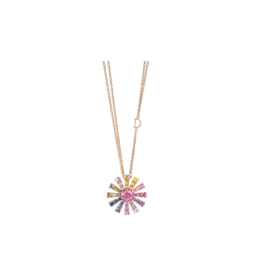 Collier Damiani Margherita en or rose diamants et saphirs multicolores 22mm