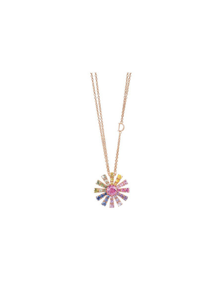 Collier Damiani Margherita en or rose diamants et saphirs multicolores 22mm
