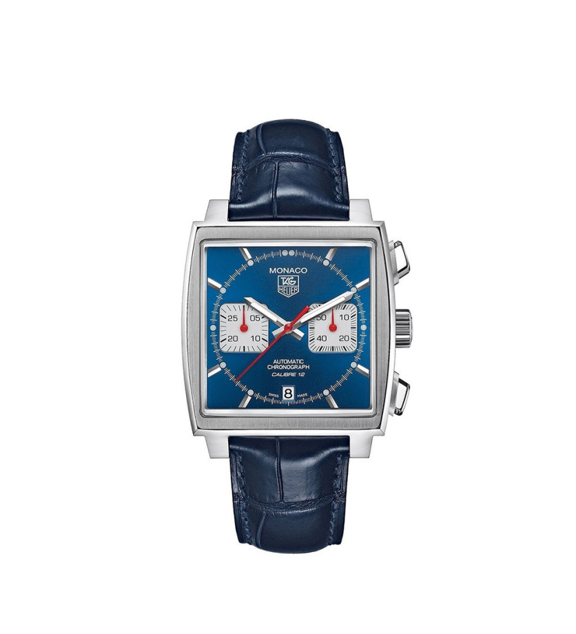 Montre Tag Heuer Monaco automatique chronographe acier cadran bleu
