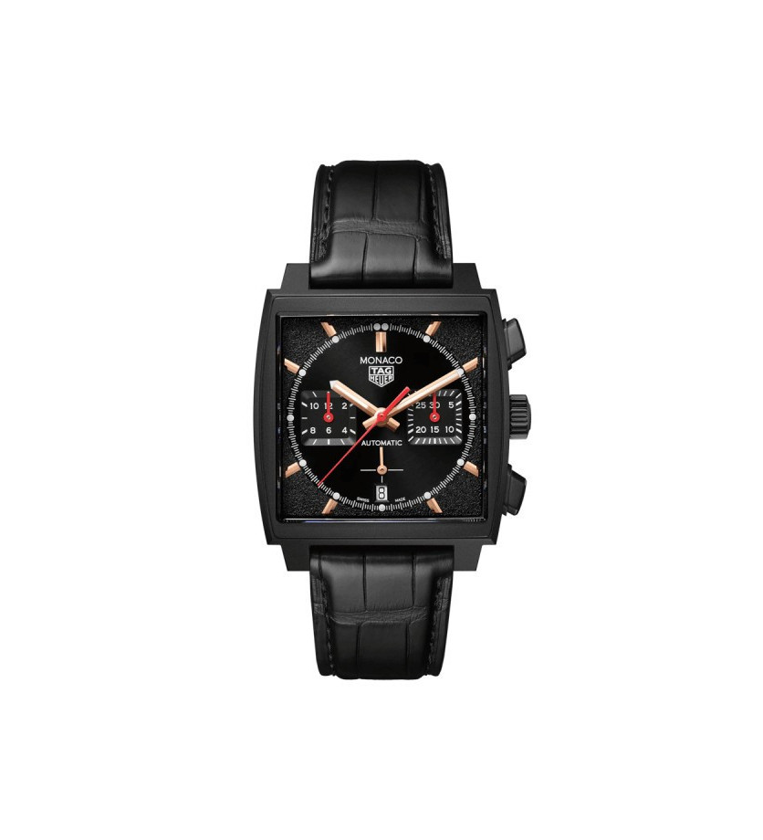 Montre TAG Heuer Monaco Titane Noir Edition Spéciale automatique cadran noir bracelet cuir noir 39 mm