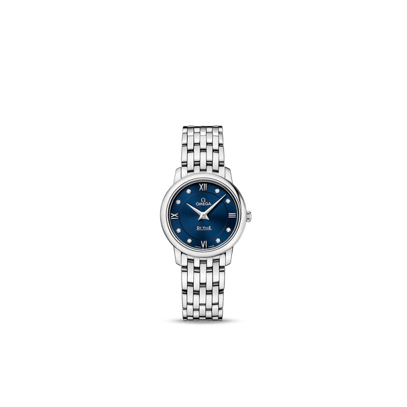 Montre Omega De Ville Prestige quartz cadran bleu index diamants bracelet acier  27,4 mm