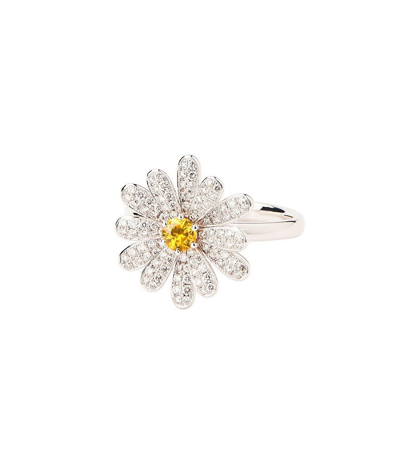 Bague Poiray Flower MM or blanc saphir jaune pavée diamants