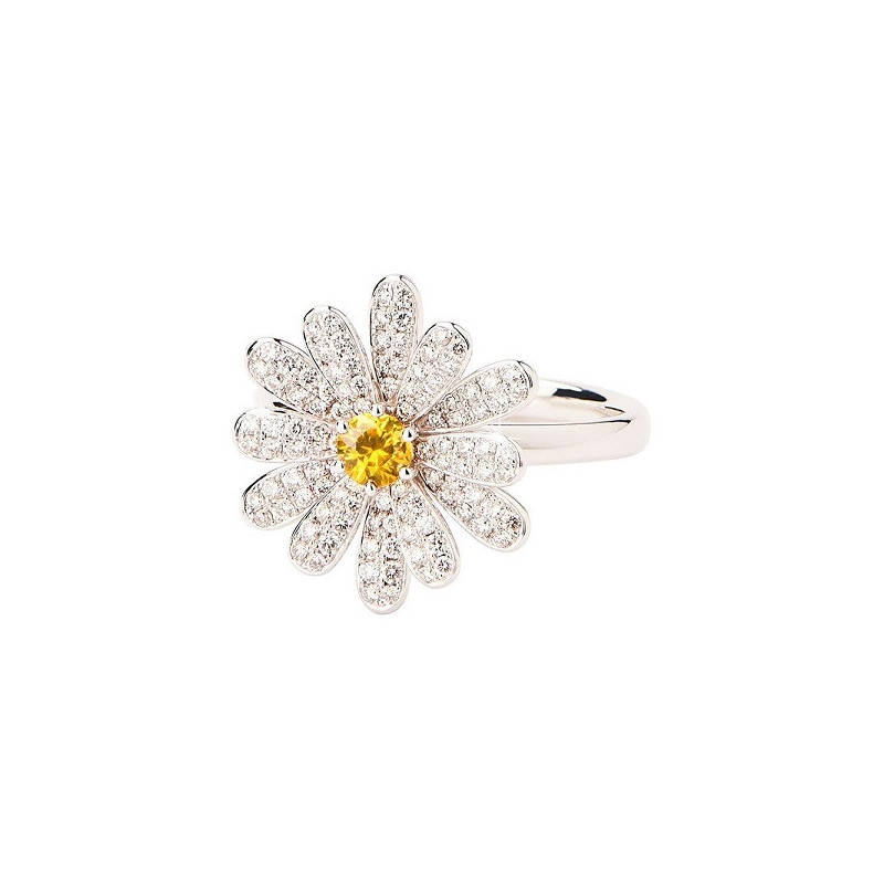 Bague Poiray Flower or blanc saphir jaune diamants