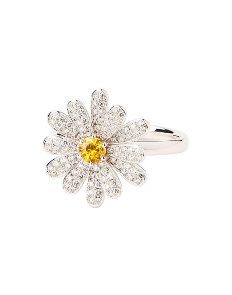 Bague Poiray Flower MM or blanc saphir jaune pavée diamants