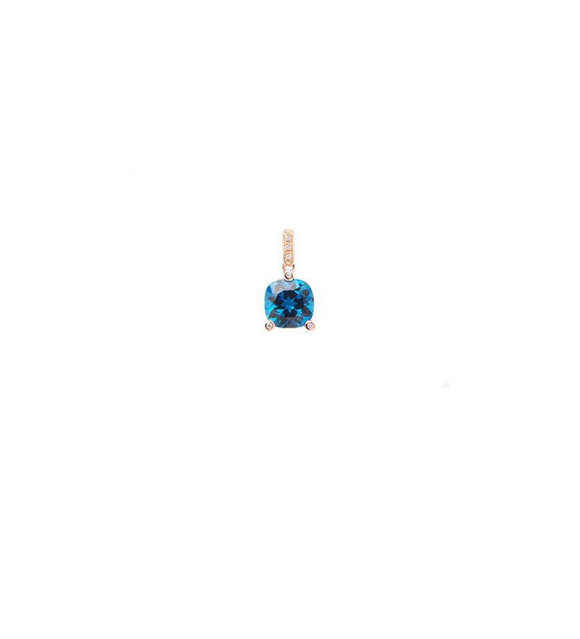 Pendentif Filles Antik or rose topaze blue london diamants 0.048ct