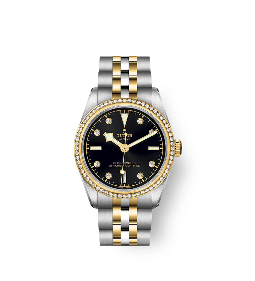 Montre Tudor Black Bay S&G 31 mm automatique cadran noir index diamants boîtier acier bracelet en acier et or jaune 18 carats
