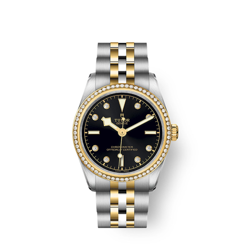 Montre Tudor Black Bay S&G 31 mm automatique cadran noir index diamants boîtier acier bracelet en acier et or jaune 18 carats