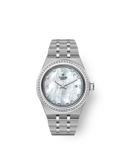 Montre Tudor Royal 28 mm automatique cadran nacre blanche index diamants boîtier acier bracelet en acier