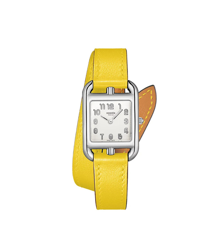 Montre Hermès Cape Cod PM 31 quartz cadran blanc boîtier acier bracelet en cuir de veau jaune de Naples