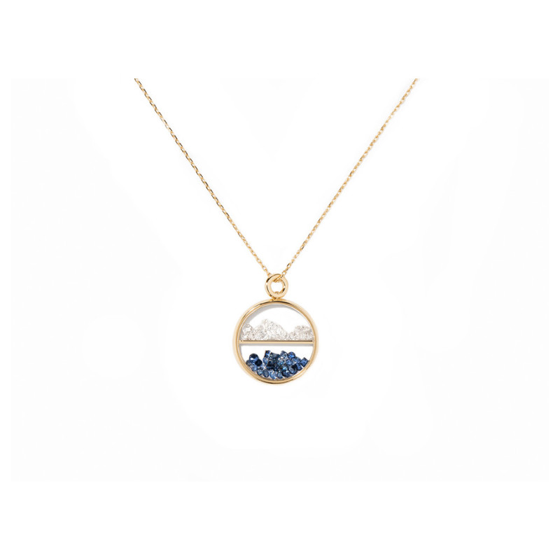 Médaille Chivor PM or jaune diamants saphirs bleus