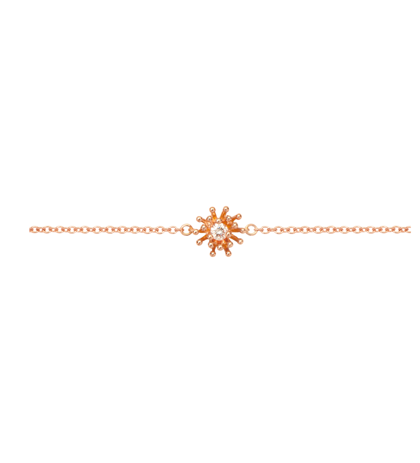 Bracelet Mellerio Le Petit Cactus Vanille or rose 1 diamant 17cm contre anneau à 15 et 16cm
