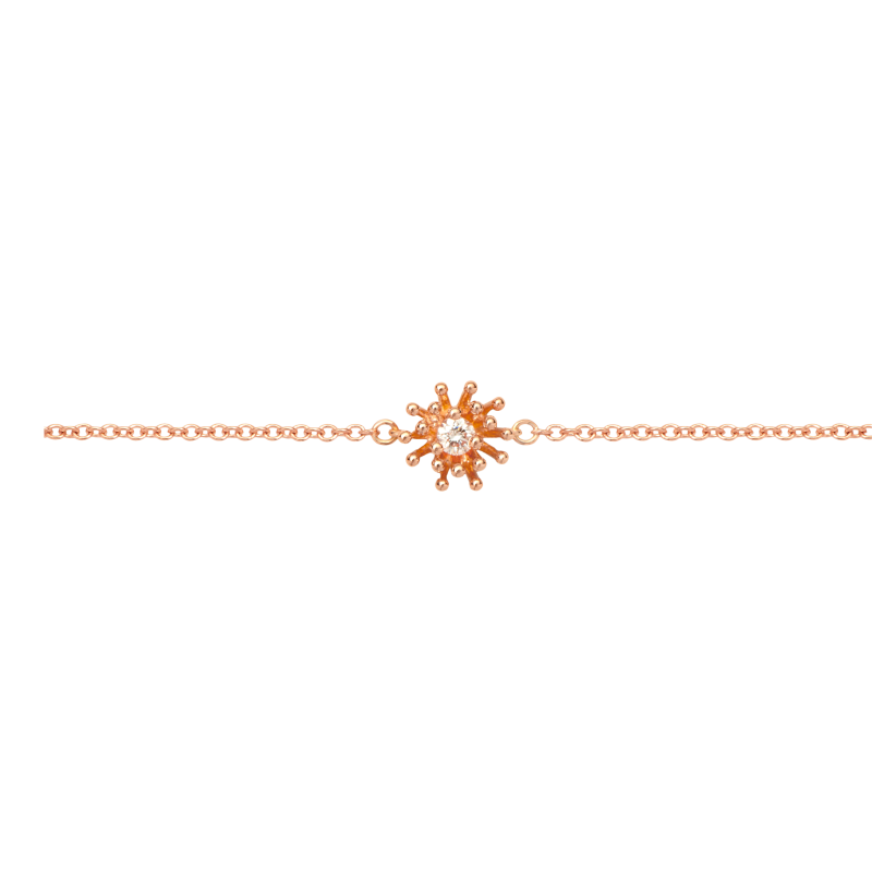 Bracelet Mellerio Le Petit Cactus Vanille or rose 1 diamant 17cm contre anneau à 15 et 16cm