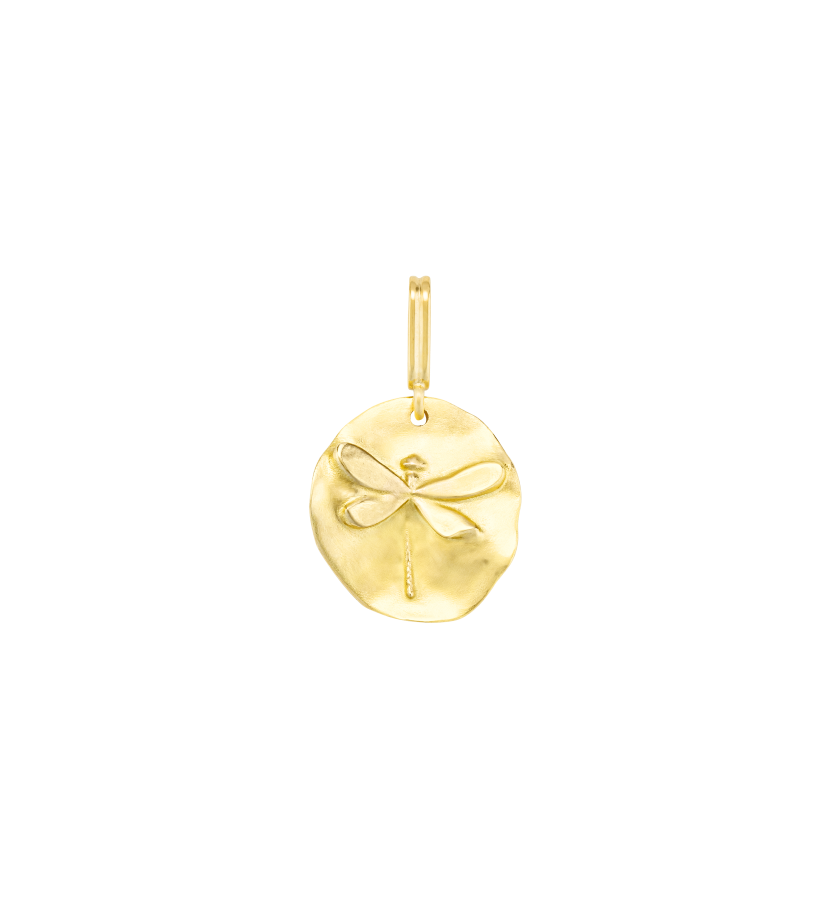 Charm Mellerio médaille Libellule or jaune sablé