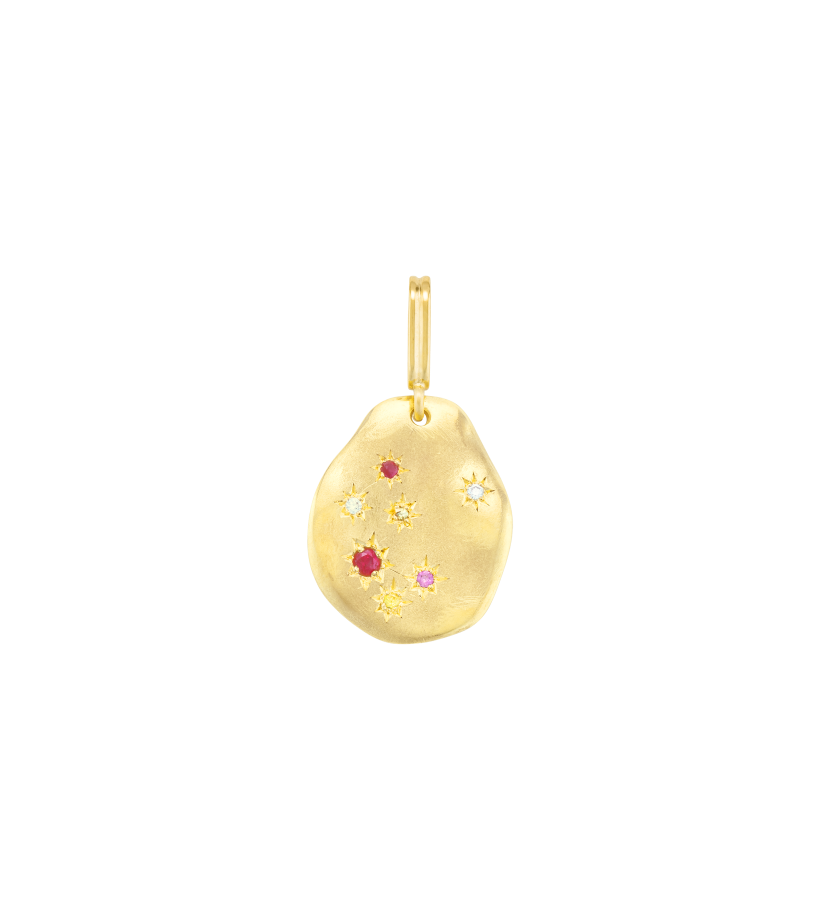 Médaille Mellerio Nuit Etoilée  en or jaune 18k avec diamants et saphirs jaunes, saphir rose et rubis