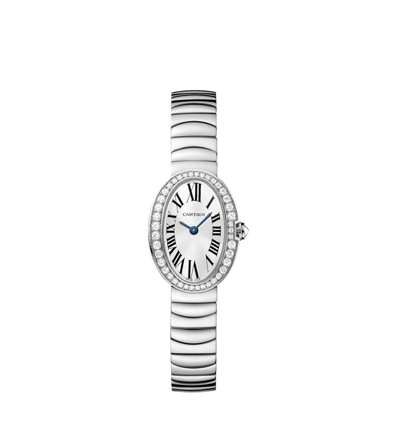 Montre Cartier Baignoire MM quartz cadran argenté bracelet or blanc
