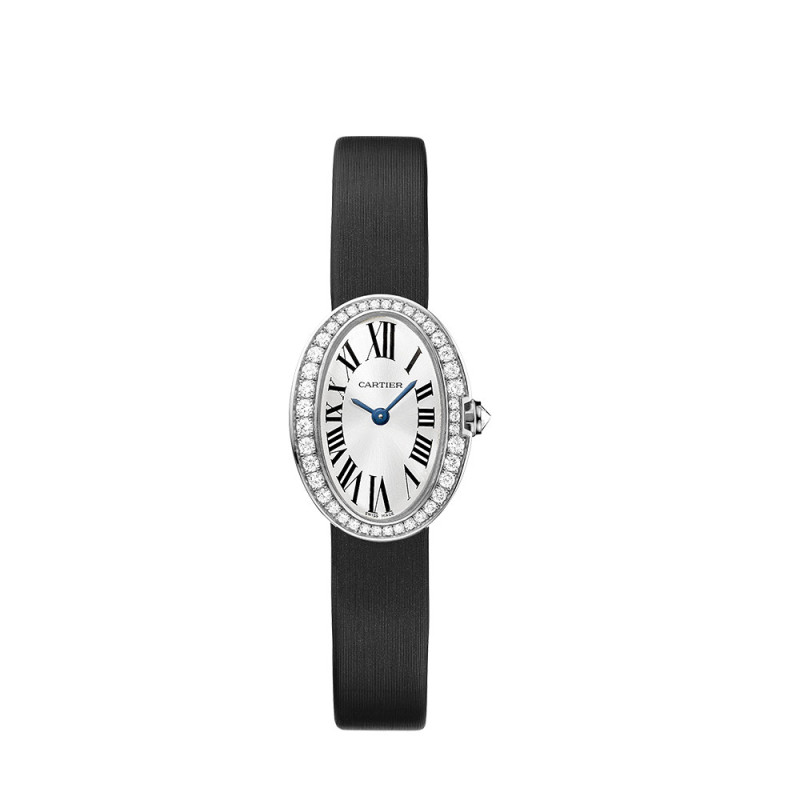 Montre Cartier Baignoire MM quartz cadran argenté bracelet en toile brossée gris foncé