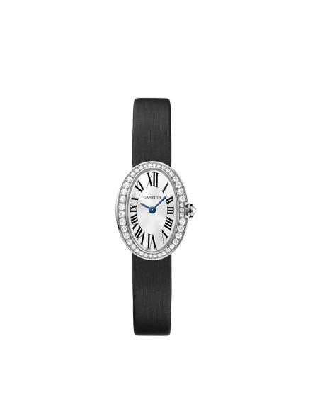 Montre Cartier Baignoire MM quartz cadran argenté bracelet en toile brossée gris foncé