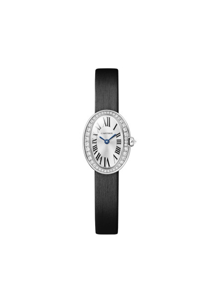 Montre Cartier Baignoire MM quartz cadran argenté bracelet en cuir de veau brossé noir