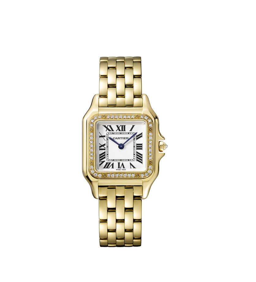 Montre Panthère de Cartier MM quartz cadran argenté bracelet or jaune