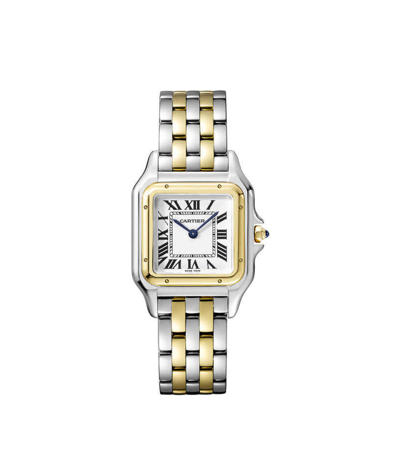 Montre Panthère de Cartier MM quartz cadran argenté bracelet or jaune