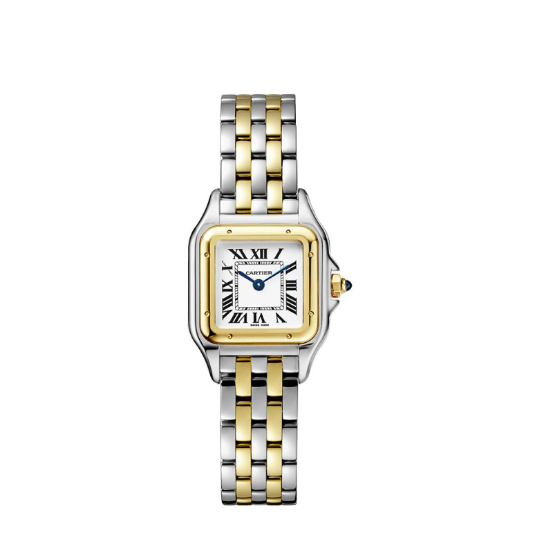 Montre Panthère de Cartier PM quartz cadran argenté bracelet acier et or jaune
