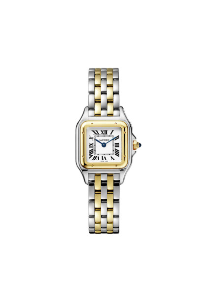 Montre Panthère de Cartier PM quartz cadran argenté bracelet acier et or jaune