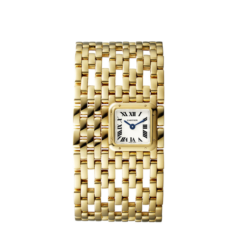 Montre Manchette Panthère de Cartier quartz cadran argenté bracelet or jaune