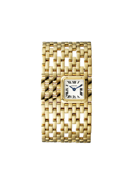 Montre Manchette Panthère de Cartier quartz cadran argenté bracelet or jaune
