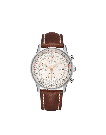 Montre Breitling Navitimer Chronograph automatique cadran blanc bracelet en cuir de veau brun 41mm