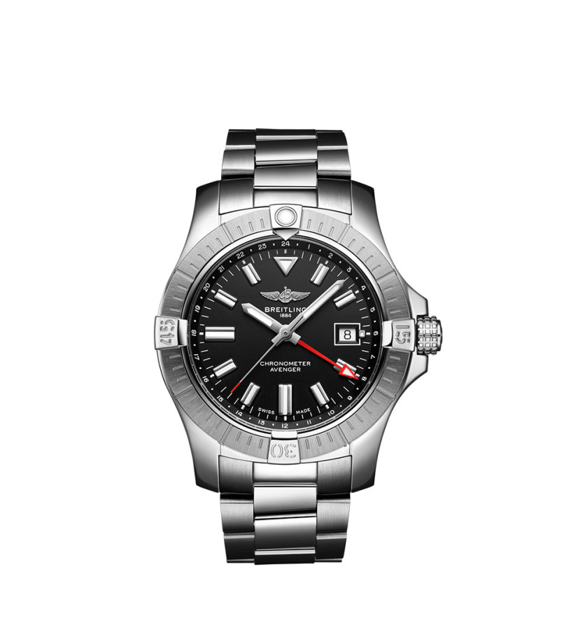 Montre Breitling Avenger Automatic GMT cadran noir bracelet acier 43mm
