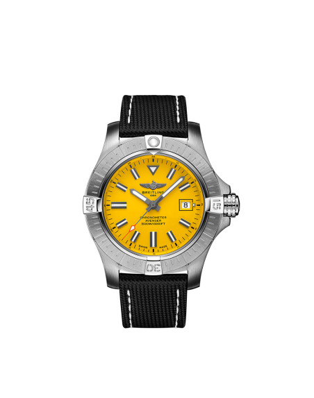 Montre Breitling Avenger Automatic Seawolf cadran jaune bracelet en cuir de veau anthracite 45mm