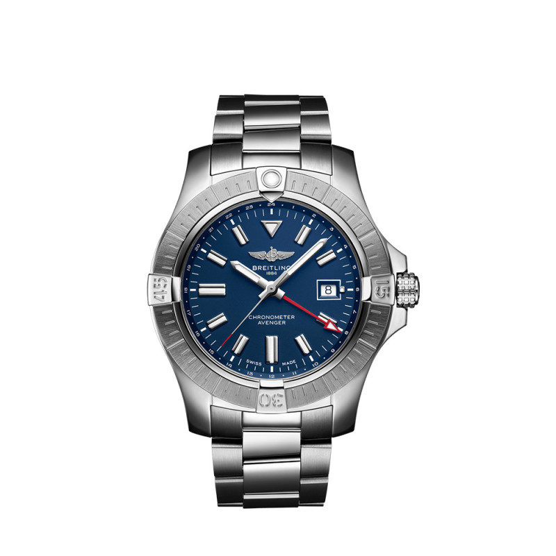 Montre Breitling Avenger Automatic GMT cadran bleu bracelet acier 45mm