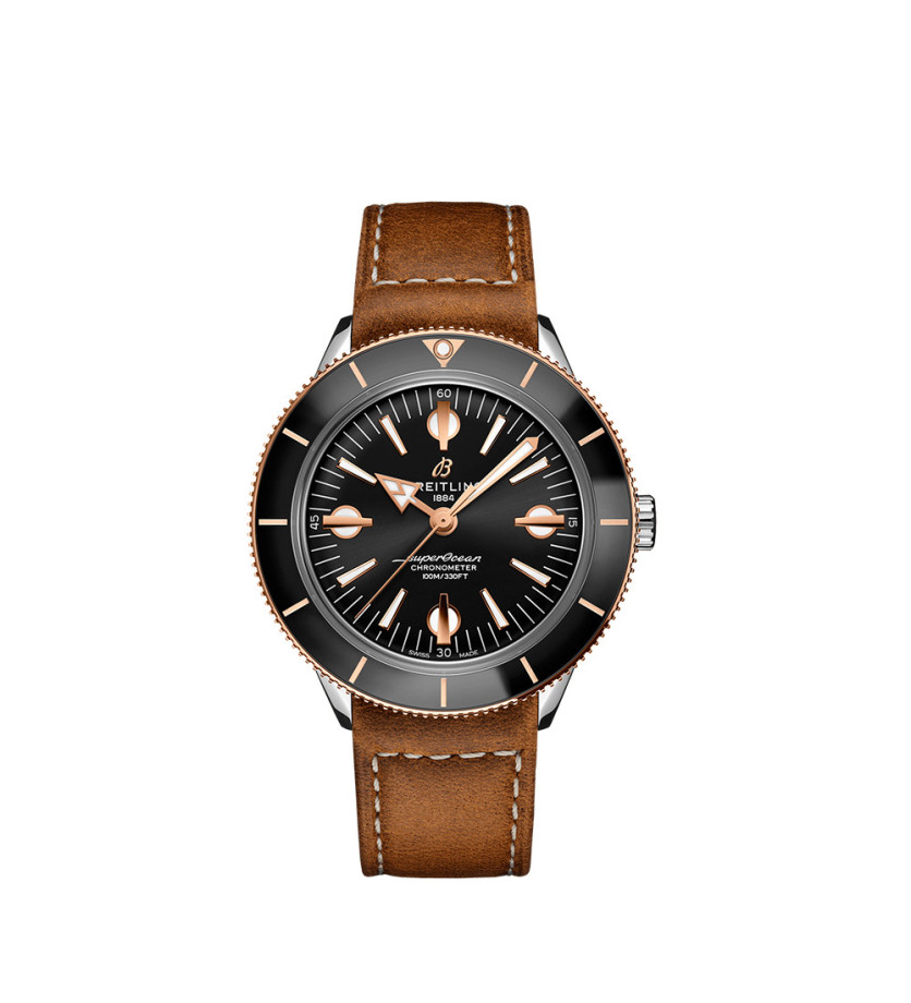 Montre Breitling Superocean Heritage 57 automatique cadran noir bracelet cuir brun 42mm