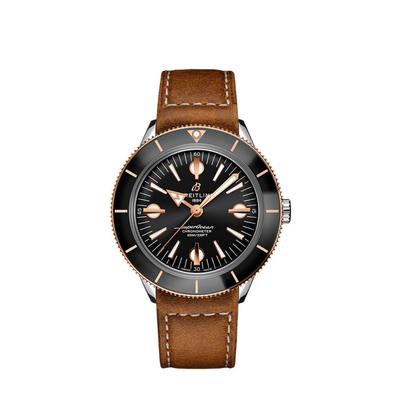 Montre Breitling Superocean Heritage 57 automatique cadran noir bracelet cuir brun 42mm