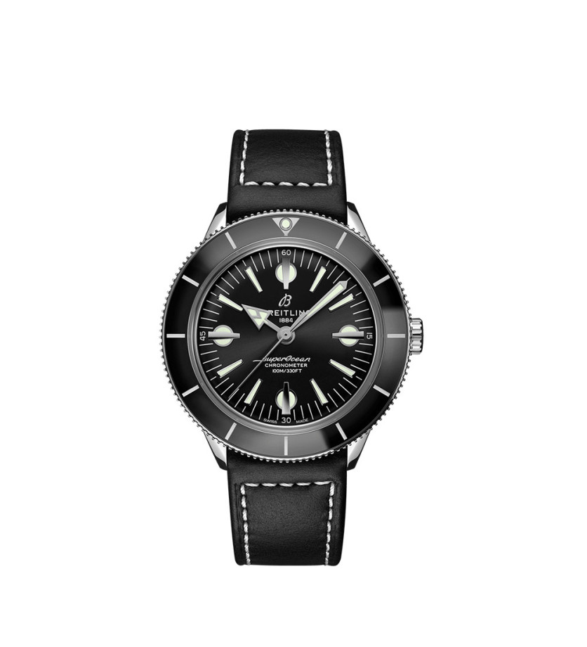 Montre Breitling Superocean Heritage 57 automatique cadran noir bracelet en cuir de veau noir 42mm