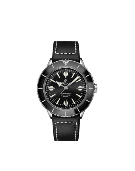 Montre Breitling Superocean Heritage 57 automatique cadran noir bracelet en cuir de veau noir 42mm