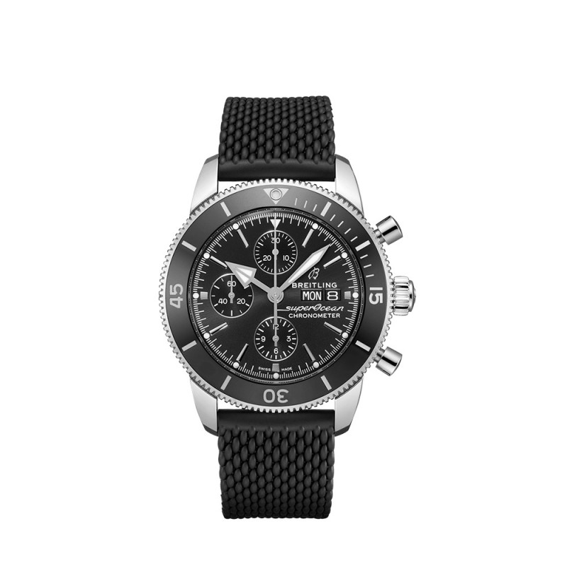 Montre Breitling Superocean Heritage Chronograph automatique cadran noir bracelet caoutchouc noir 44mm