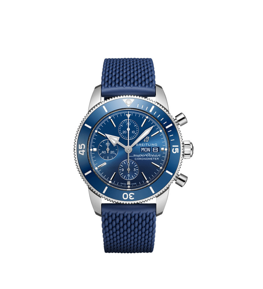 Montre Breitling Superocean Heritage Chronograph automatique cadran bleu bracelet caoutchouc bleu 44mm