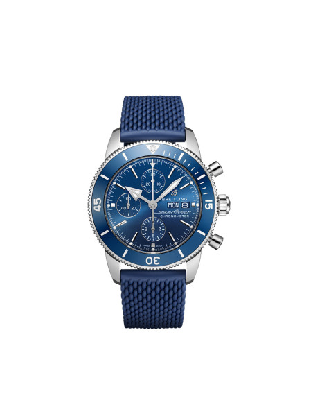 Montre Breitling Superocean Heritage Chronograph automatique cadran bleu bracelet caoutchouc bleu 44mm