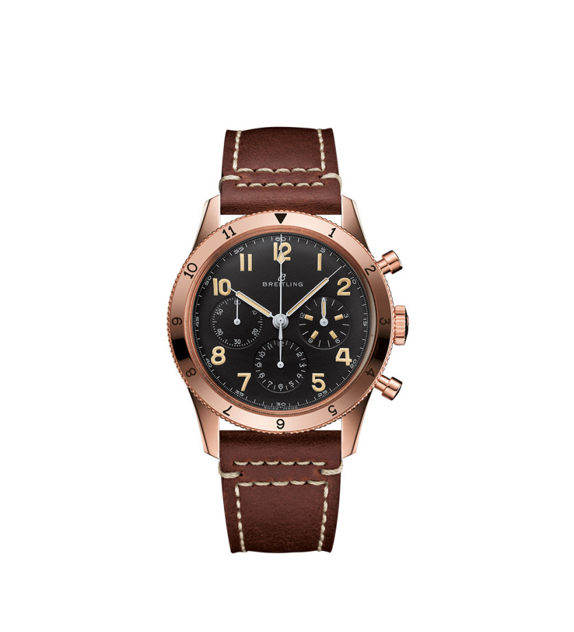 Montre Breitling AVI 1953 Edition Chronograph cadran noir bracelet cuir de veau brun 41 mm