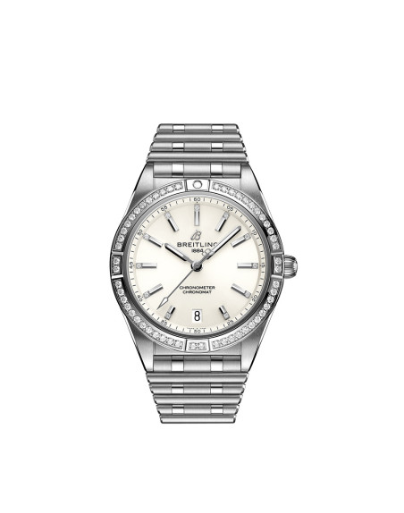Montre Breitling Chronomat Automatic cadran blanc index diamants bracelet acier 36mm