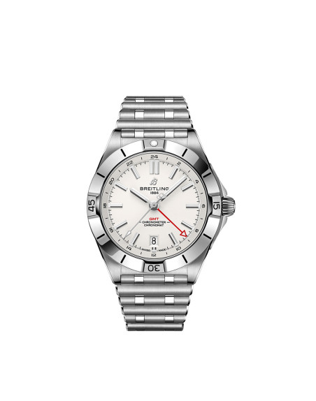 Montre Breitling Chronomat Automatic GMT cadran blanc bracelet en acier rouleaux 40mm