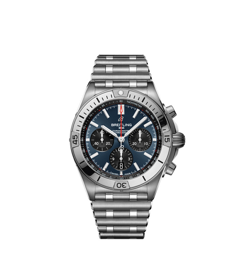 Montre Breitling Chronomat B01 automatique cadran bleu bracelet en acier rouleaux 42mm