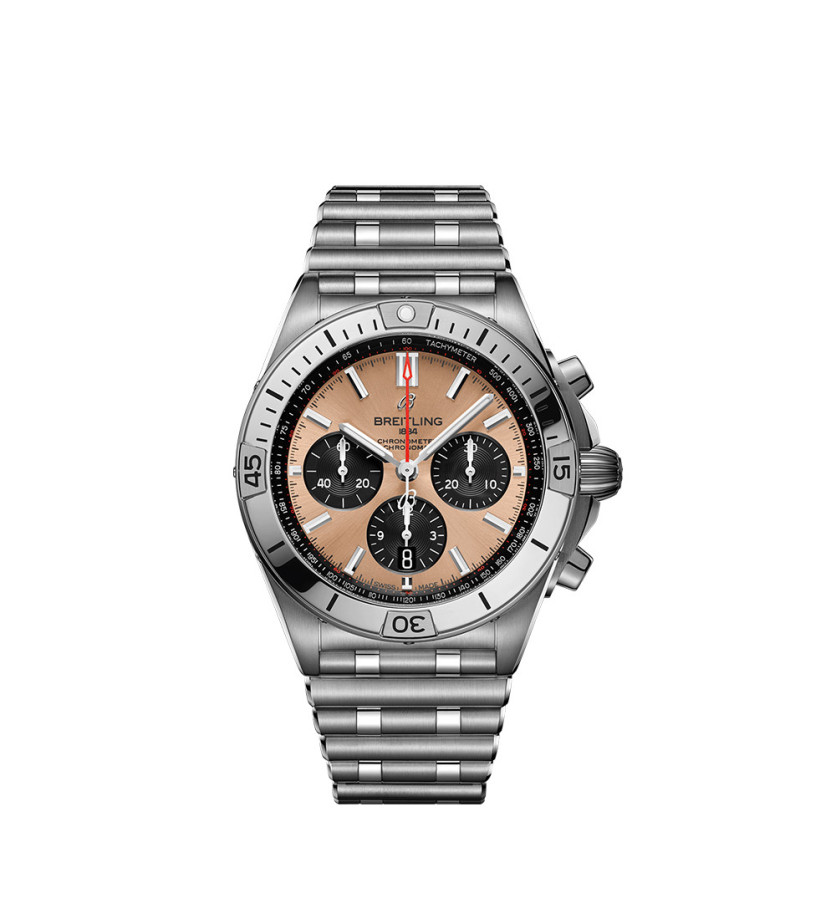 Montre Breitling Chronomat B01 automatique cadran cuivre bracelet en acier rouleaux 42mm