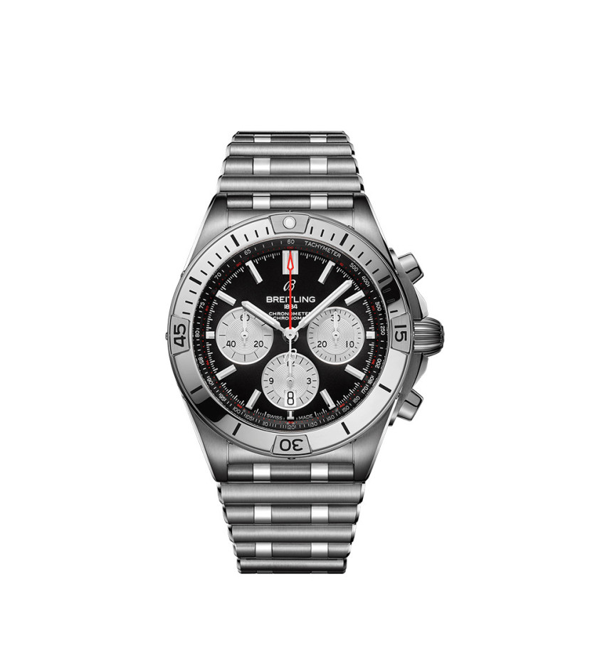 Montre Breitling Chronomat B01 automatique cadran noir bracelet en acier rouleaux 42mm