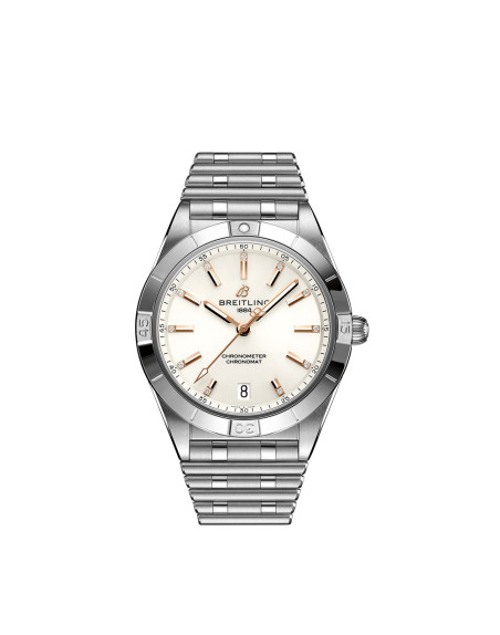Montre Breitling Chronomat Lady Automatic cadran blanc index diamants bracelet acier rouleaux 36mm