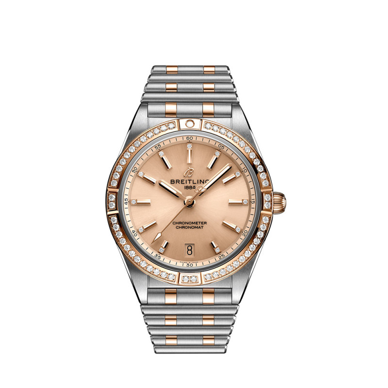 Montre Breitling Chronomat Lady Automatic cadran cuivre index diamants bracelet en acier rouleaux et or rouge 18K 36mm