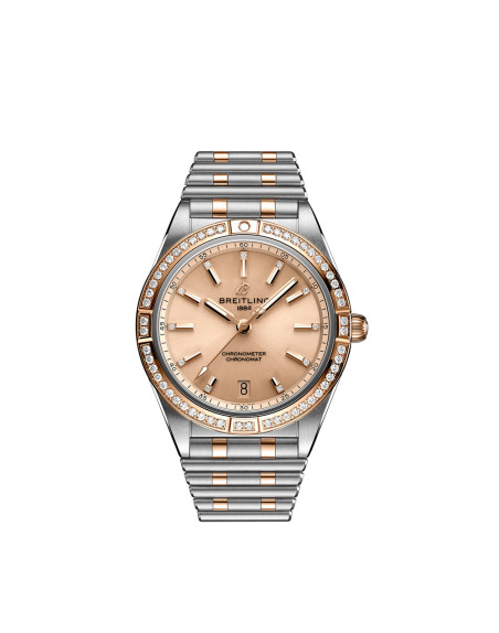 Montre Breitling Chronomat Lady Automatic cadran cuivre index diamants bracelet en acier rouleaux et or rouge 18K 36mm