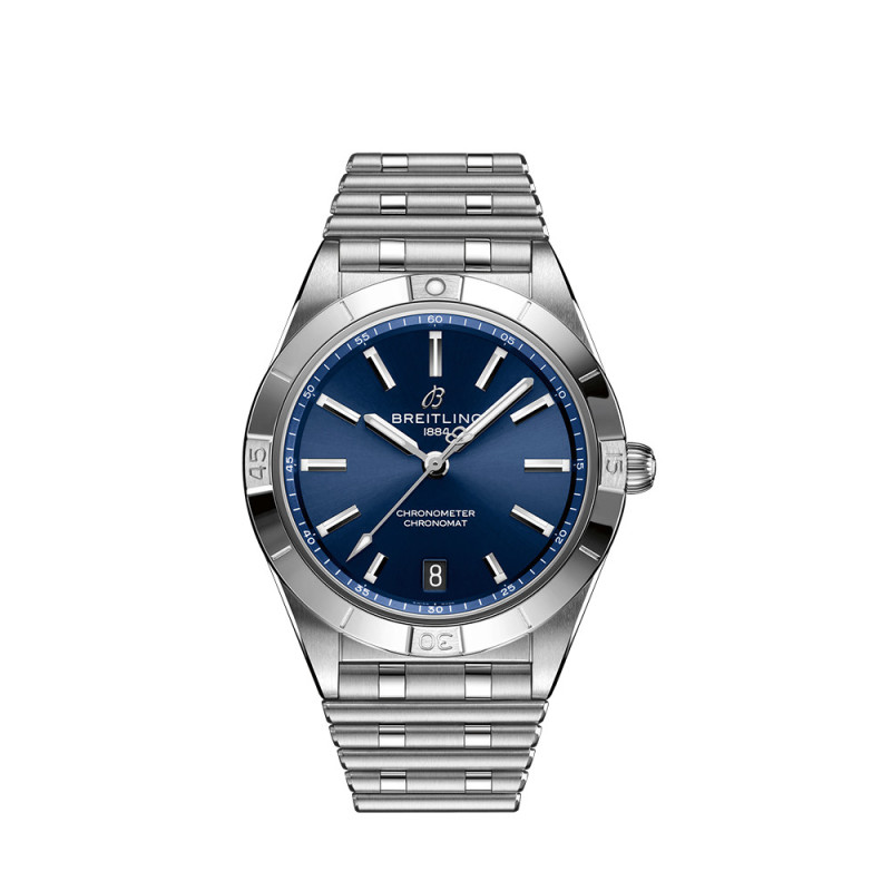 Montre Breitling Chronomat Lady Automatic cadran bleu nuit bracelet acier rouleaux 36mm