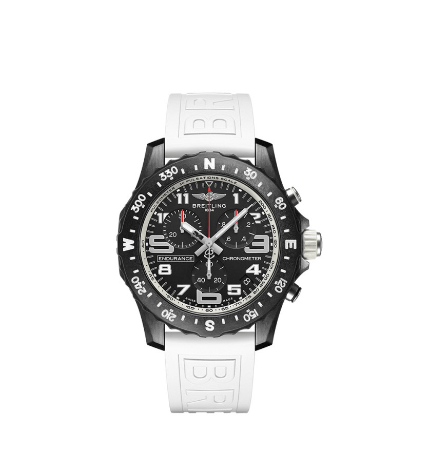 Montre Breitling Endurance Pro SuperQuartz cadran noir bracelet caoutchouc blanc 44mm